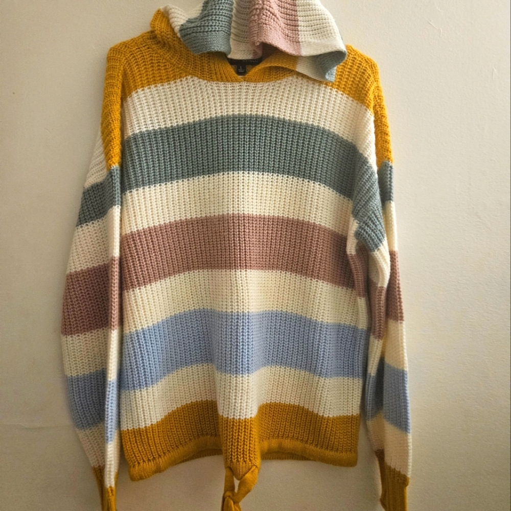 Large Striped Knit Hoodie‎ Sweater